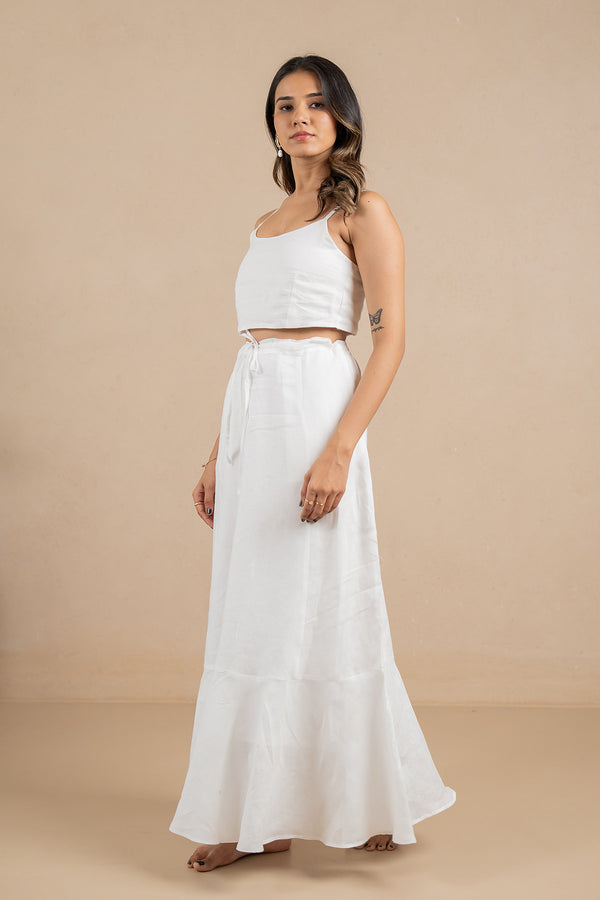 Linen Bias Flare Skirt- Marble White