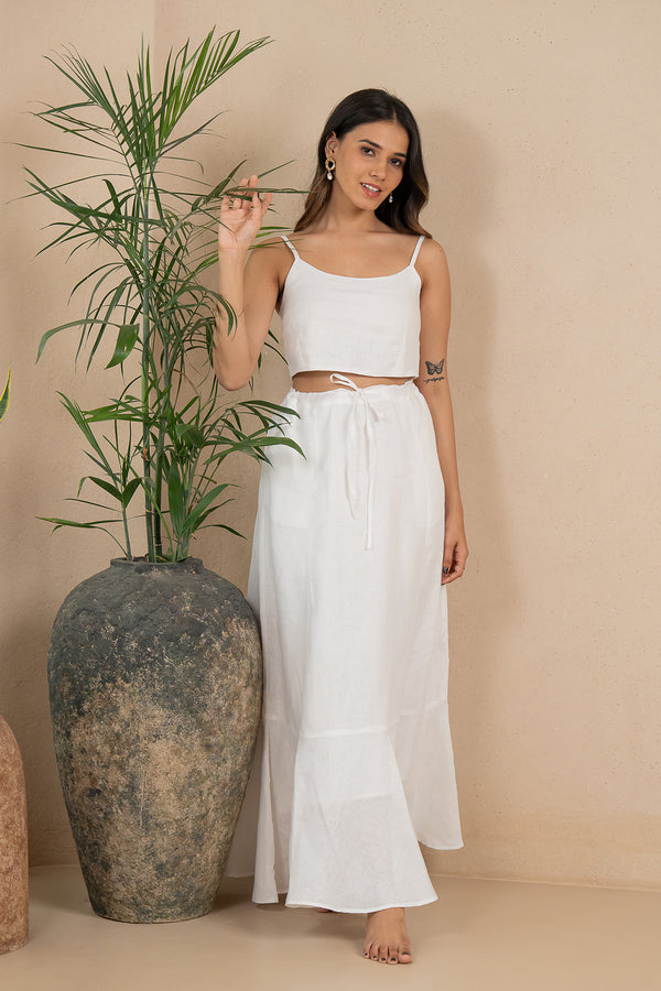 Linen Bias Flare Skirt- Marble White