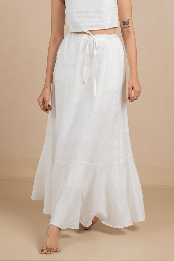 Linen Bias Flare Skirt- Marble White