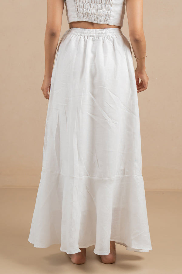 Linen Bias Flare Skirt- Marble White