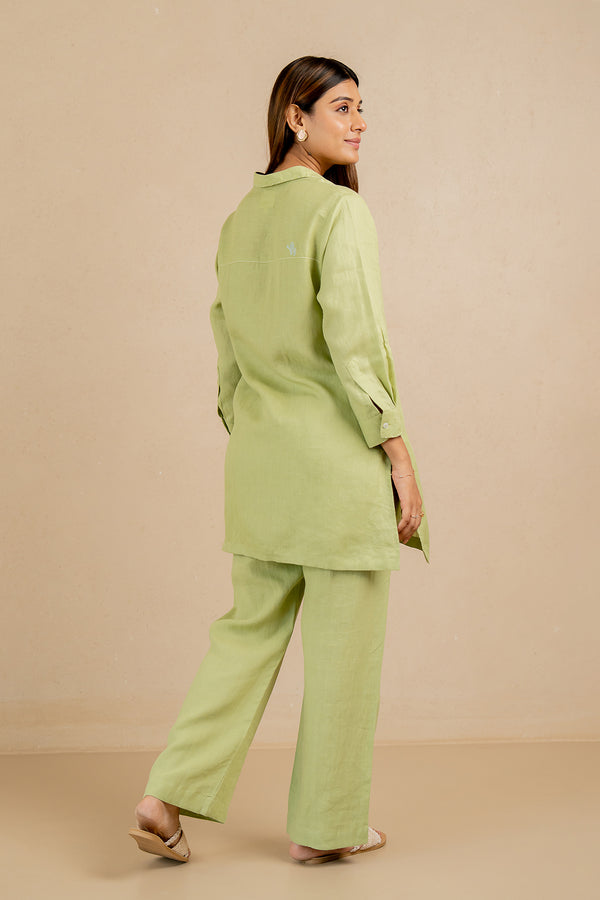 Linen-Full-Placket-Short-Kurta-Algae-Green-