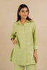 Linen Full Placket Short Kurta & pant set- Algae Green