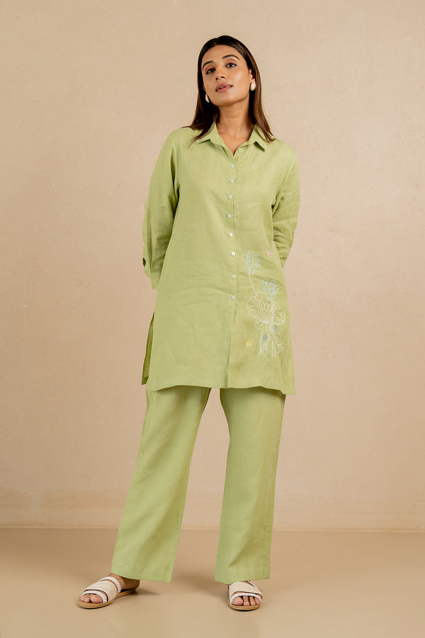 Linen-Full-Placket-Short-Kurta-Algae-Green-