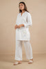 Linen Full Placket Short Kurta & pant Set- Marble White