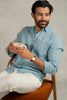 Linen Men Classic Collar Shirt - Icy Blue