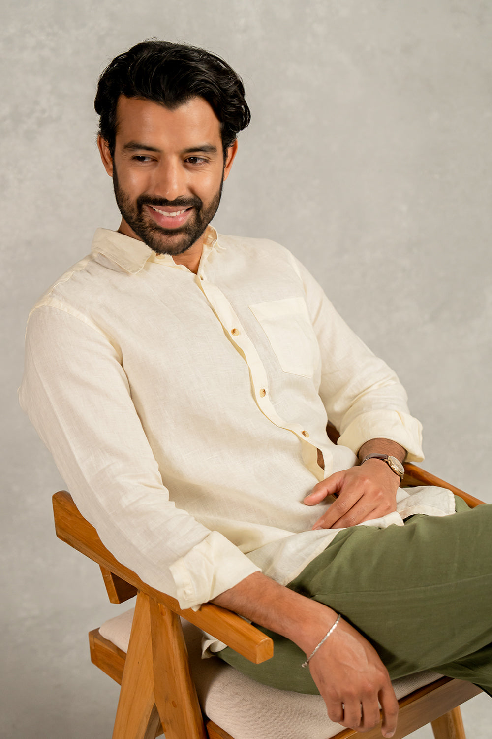 Linen Men Classic Collar Shirt- Off - White