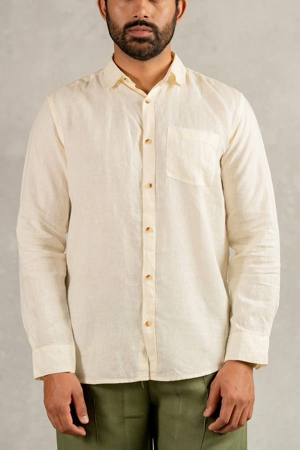 Linen Men Classic Collar Shirt- Off - White