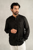 Linen Men Mandarin Collar Shirt - Black