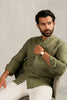 Linen Men Mandarin Collar Shirt - Olive Green