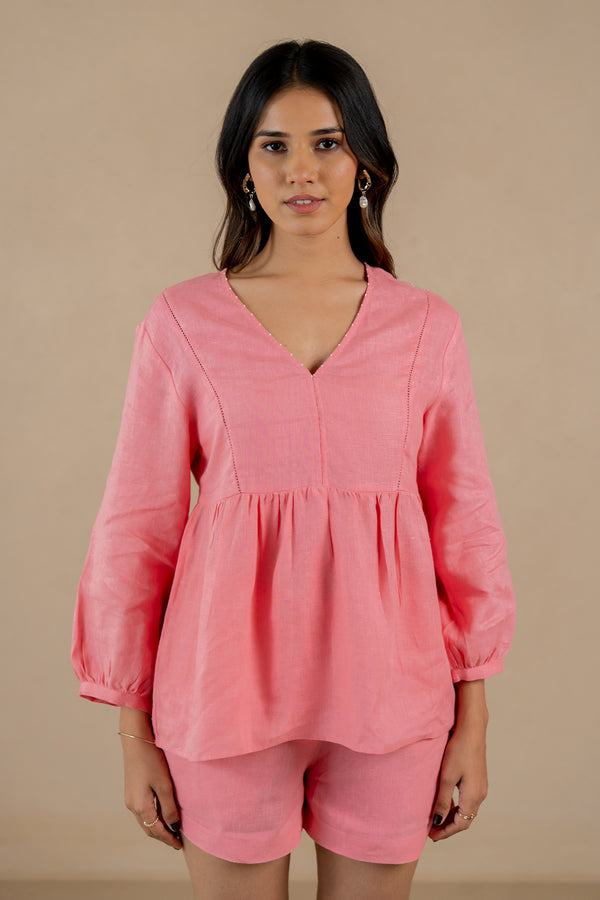 Linen Sleeveless Pearl Kurta and Pant set- Marble White