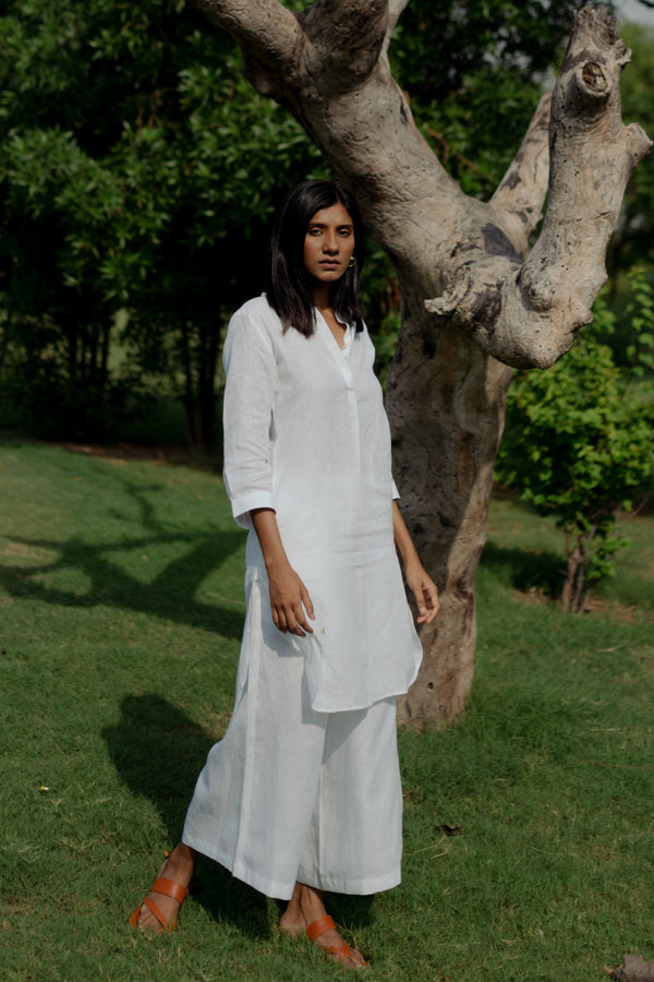 Linen Short Kurta- White