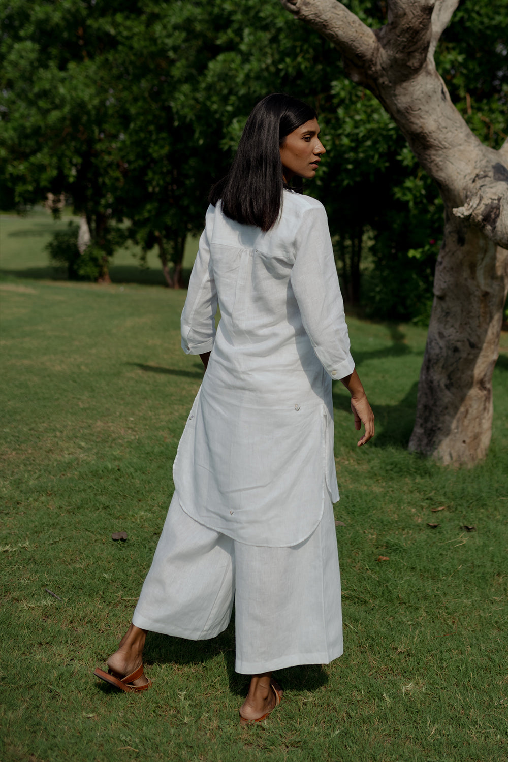 Linen Short Kurta- White