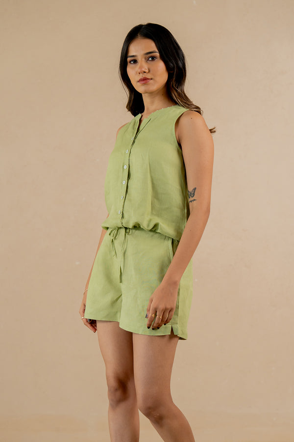 Linen-Sleeveless-Drawstring-Shirt-Algae-Green-