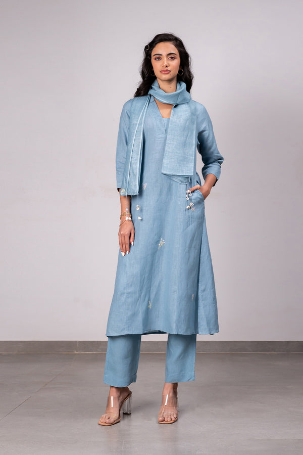 Linen Stole – Icy Blue