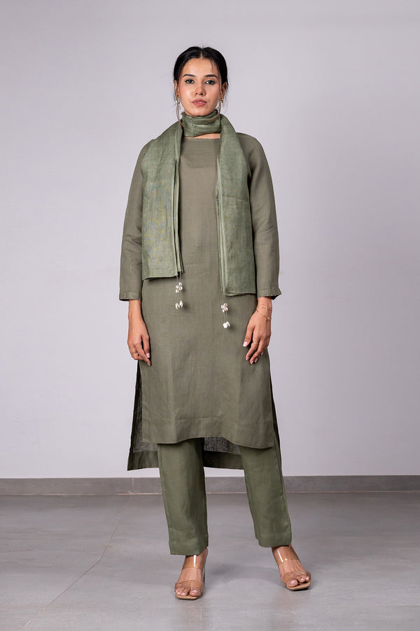 Linen Stole – Olive Green