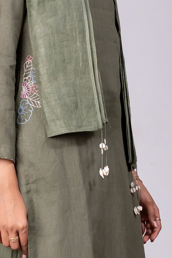 Linen Stole – Olive Green