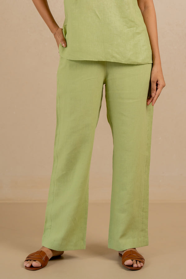 Linen Straight Pants- Algae Green