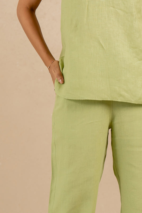 Linen Straight Pants- Algae Green