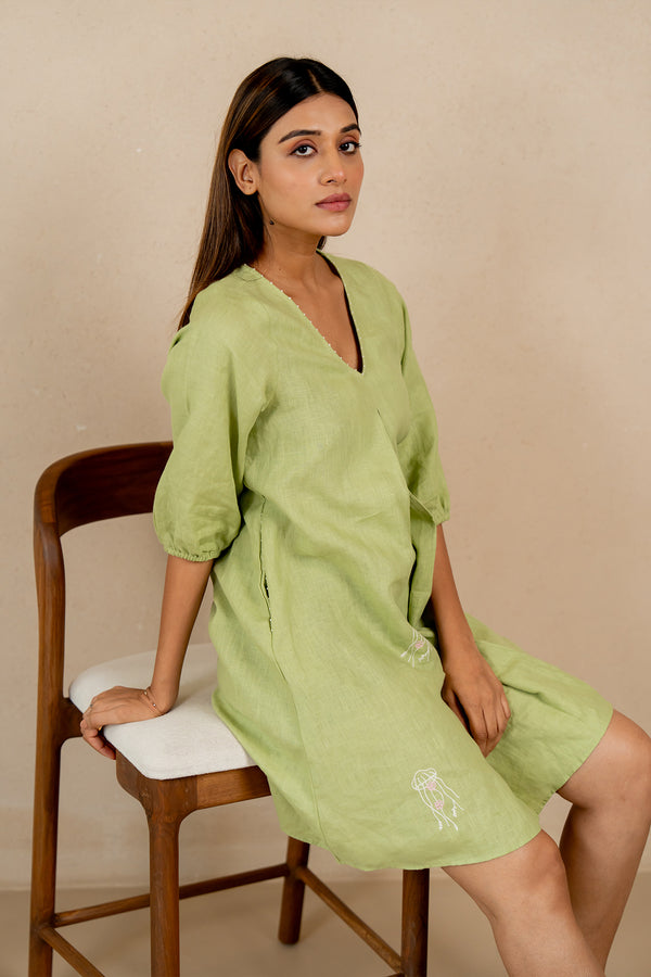 Lucy-Linen-V-Neck-Short-Dress-With-Pockets-Algae-Green-