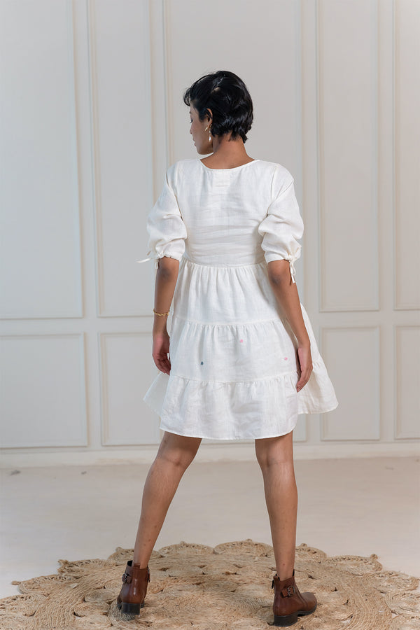 MADONNA LINEN V-NECK DRESS - Off -White