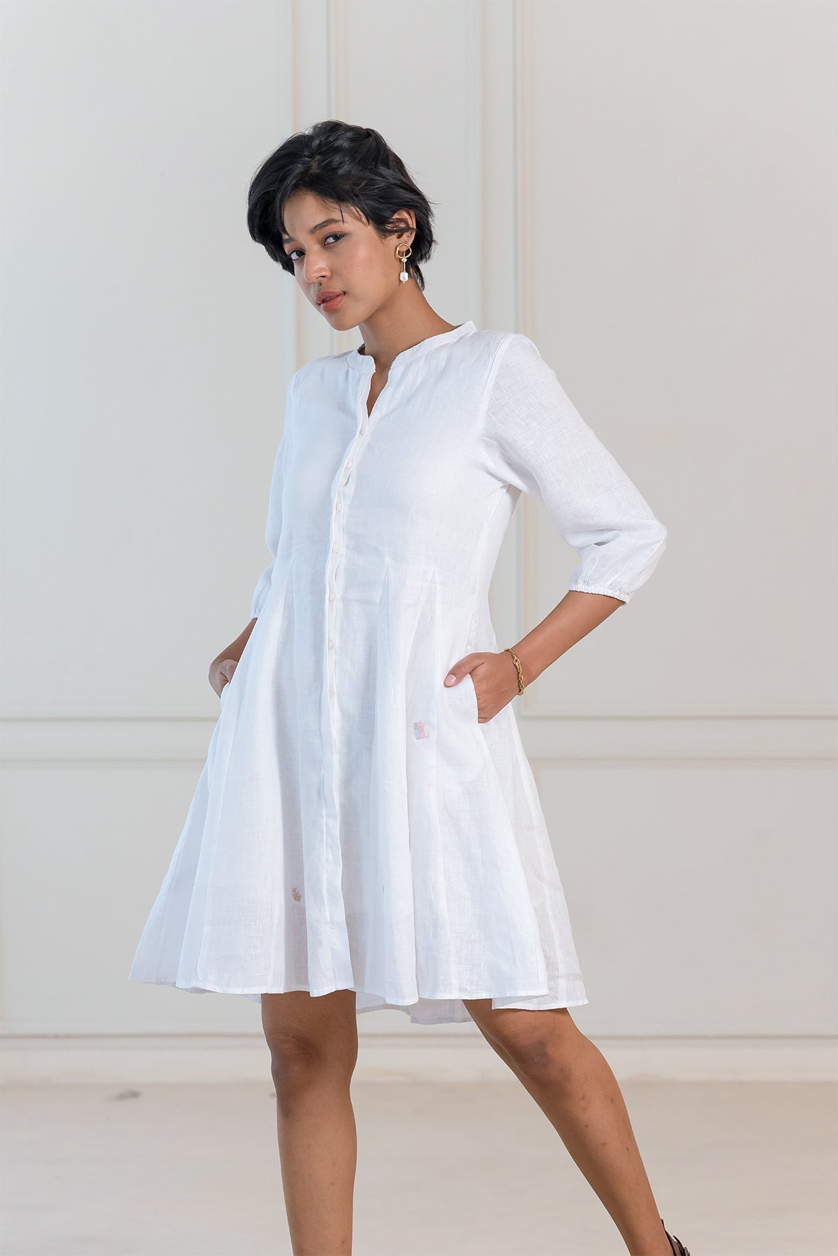 MAPLE LINEN SHORT DRESS - White