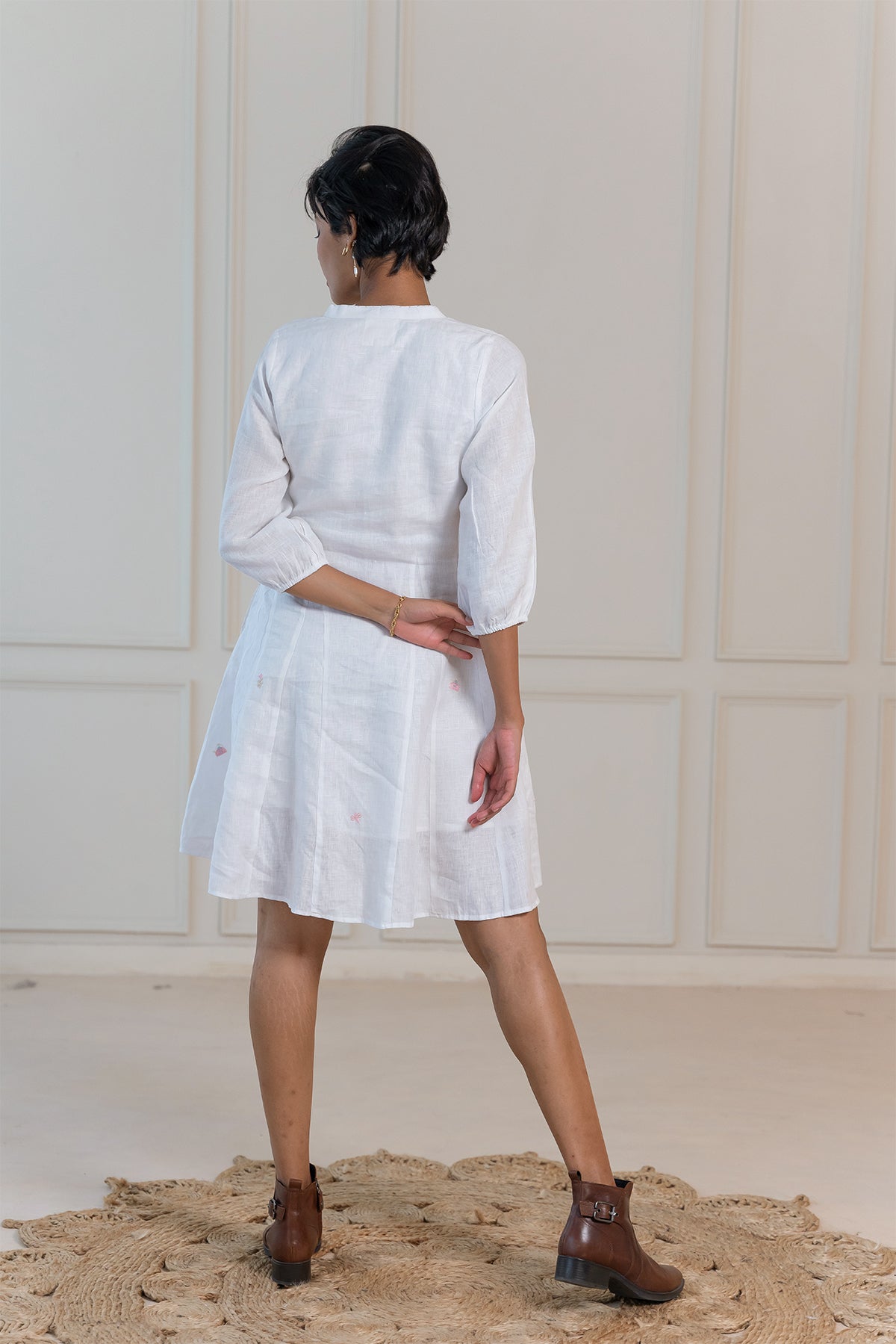MAPLE LINEN SHORT DRESS - White