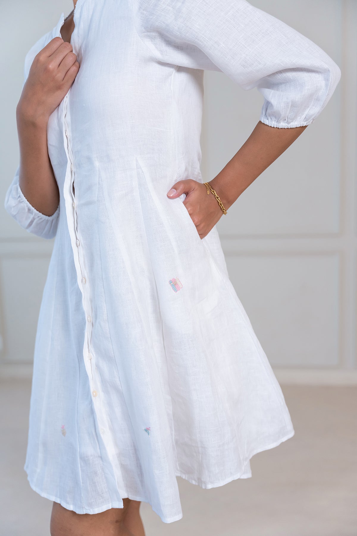 MAPLE LINEN SHORT DRESS - White