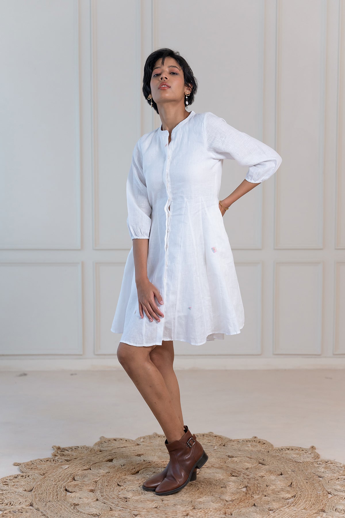 MAPLE LINEN SHORT DRESS - White