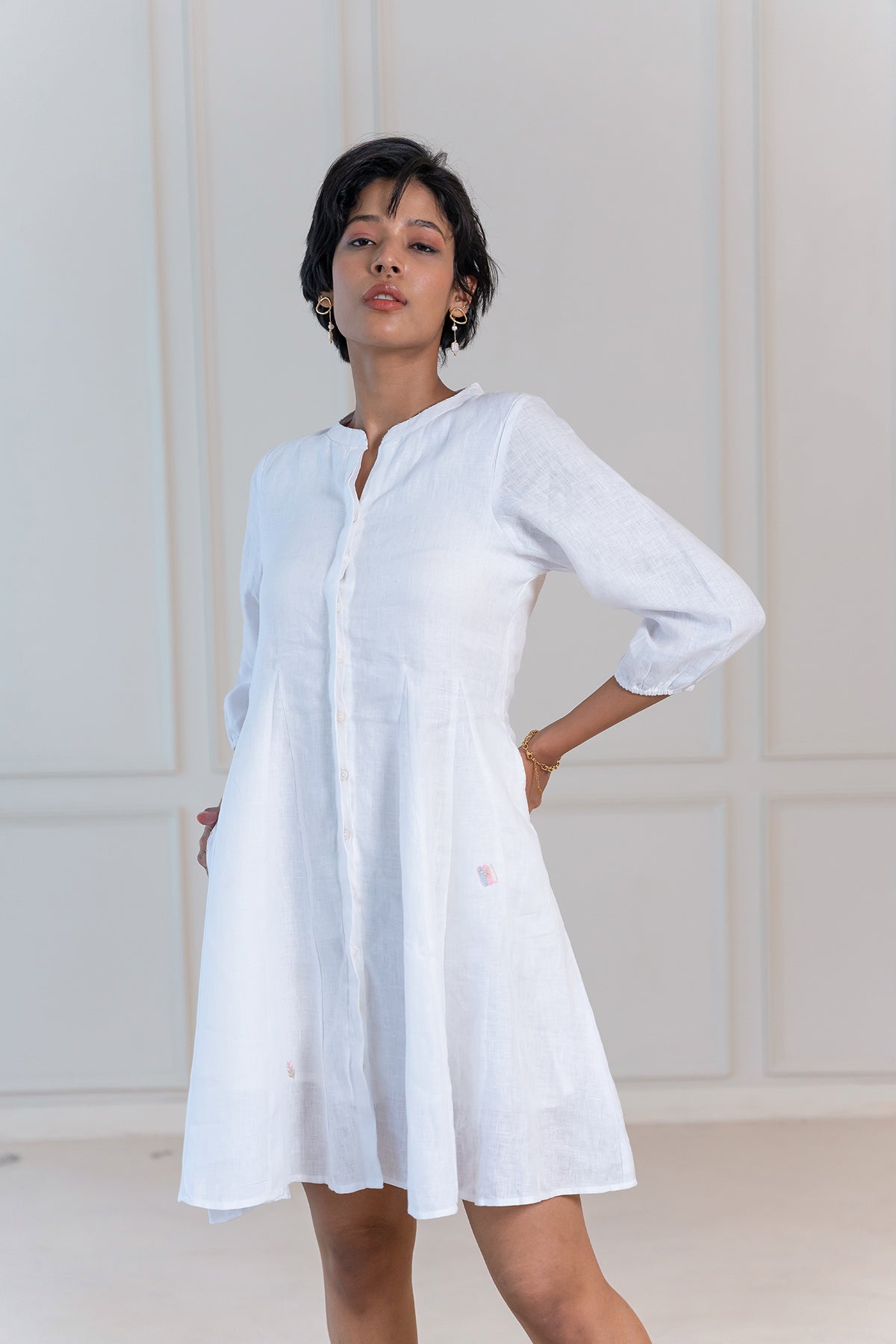 MAPLE LINEN SHORT DRESS - White