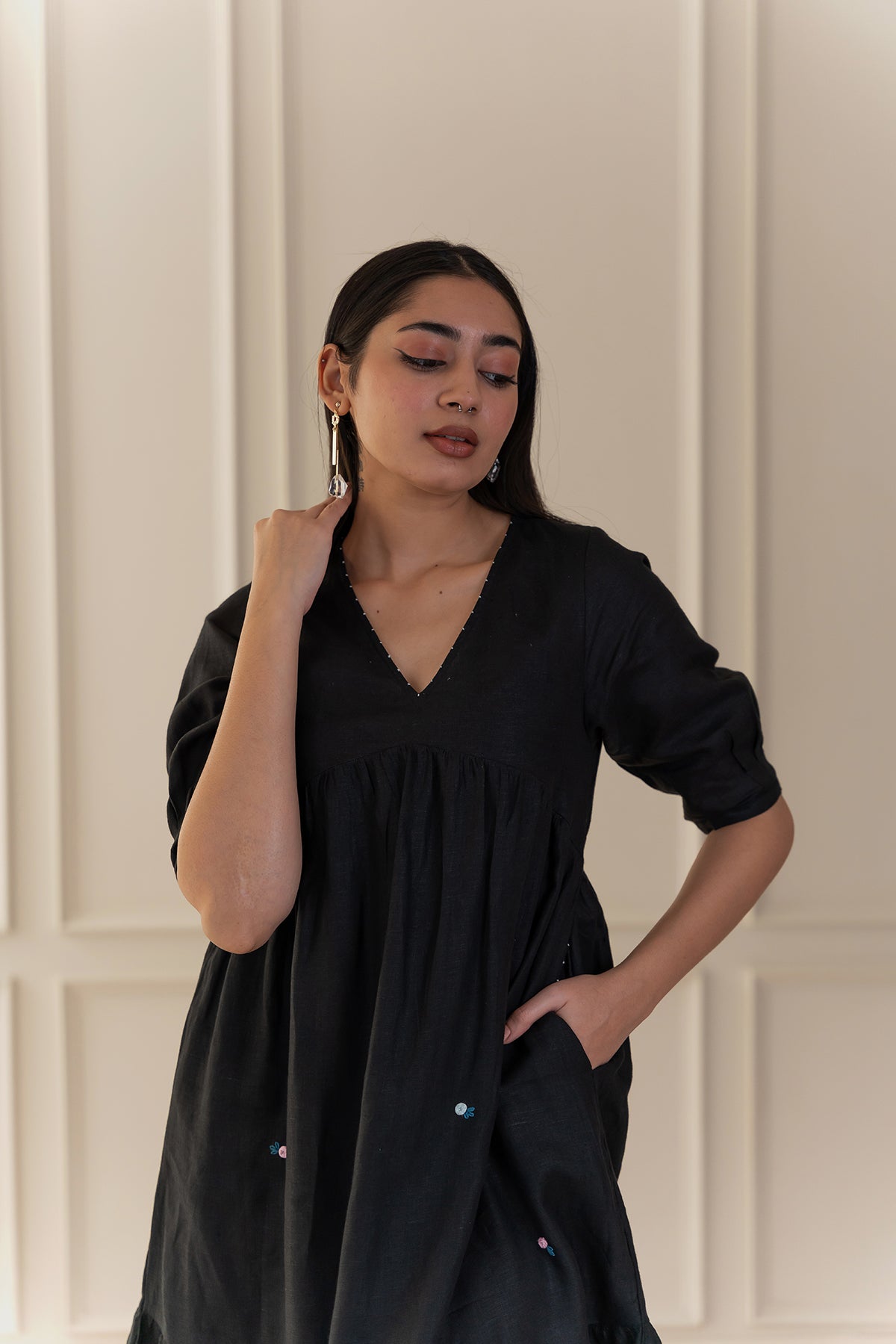 Meadow Linen Dress - Black