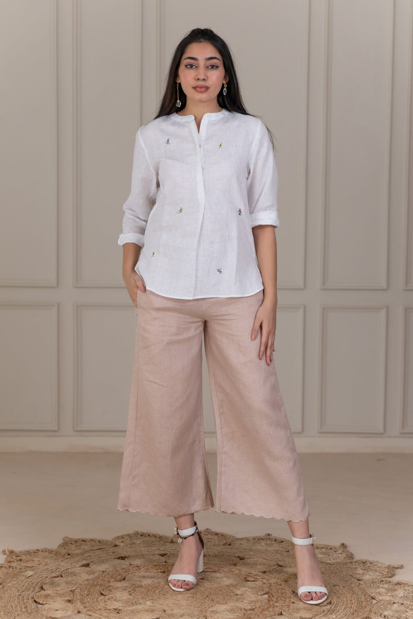 Stella Linen Half Placket Top - White