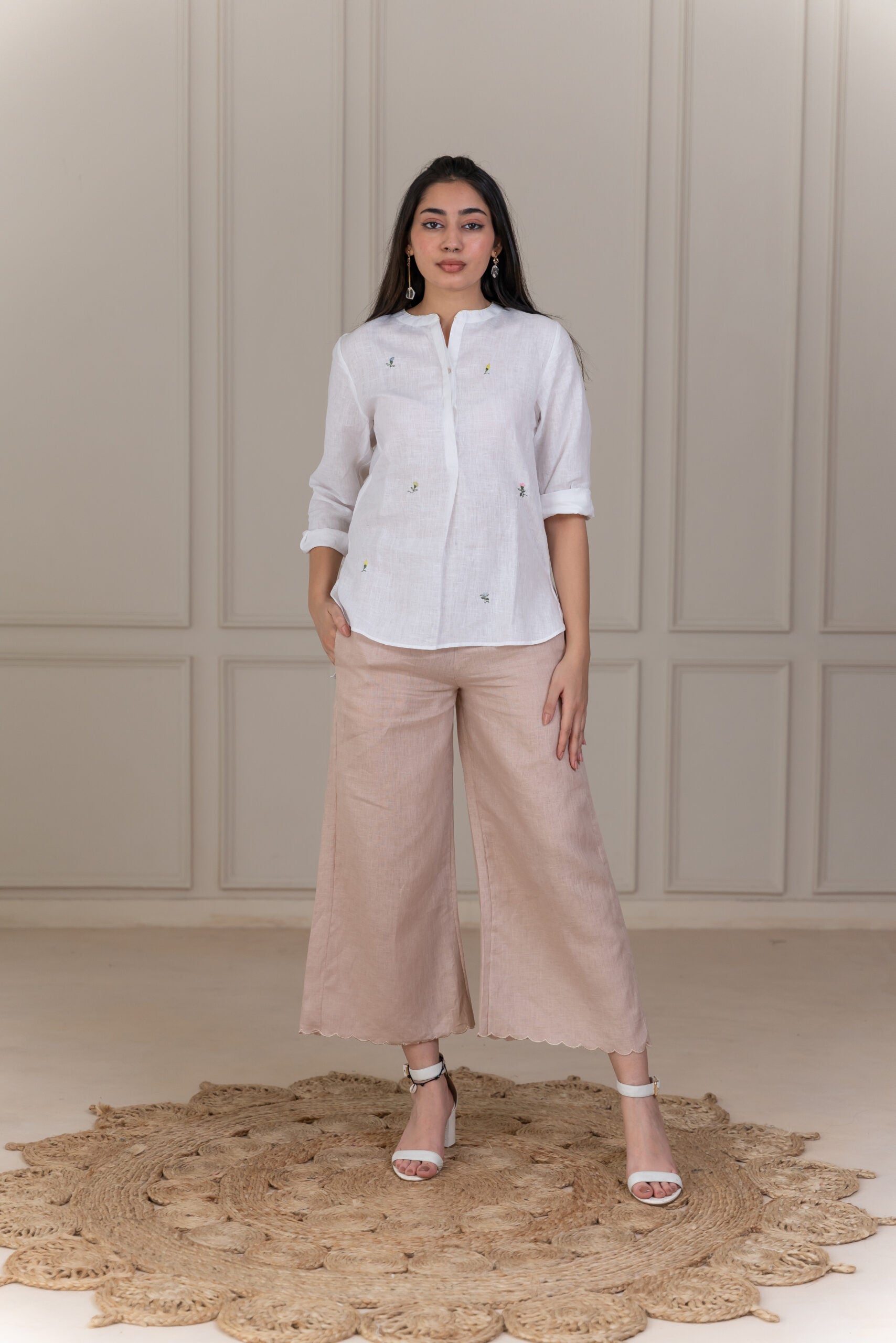Stella Linen Half Placket Top - White