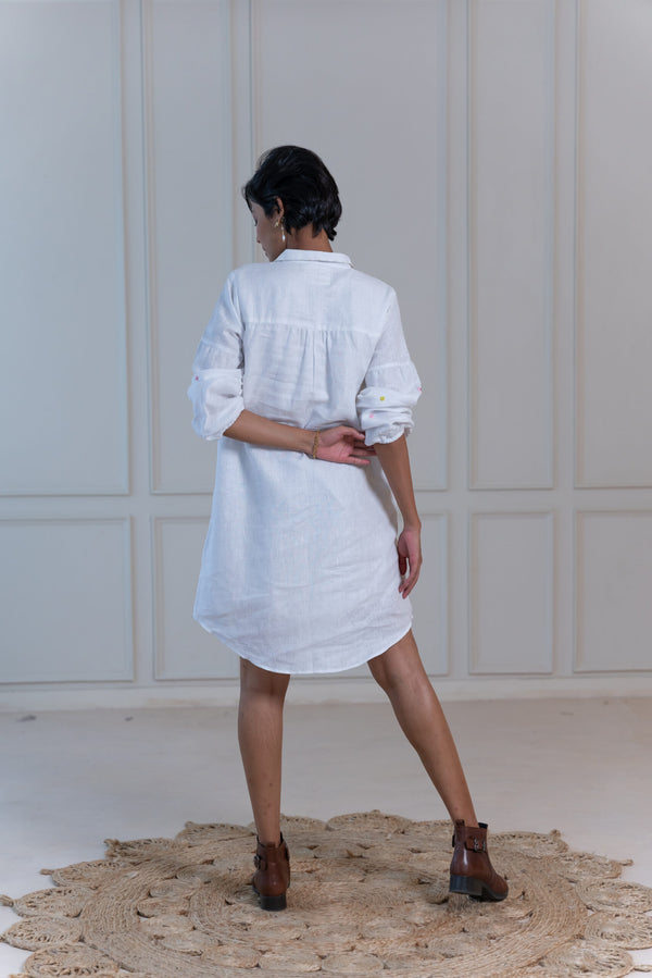 DAWN LINEN DRESS - White