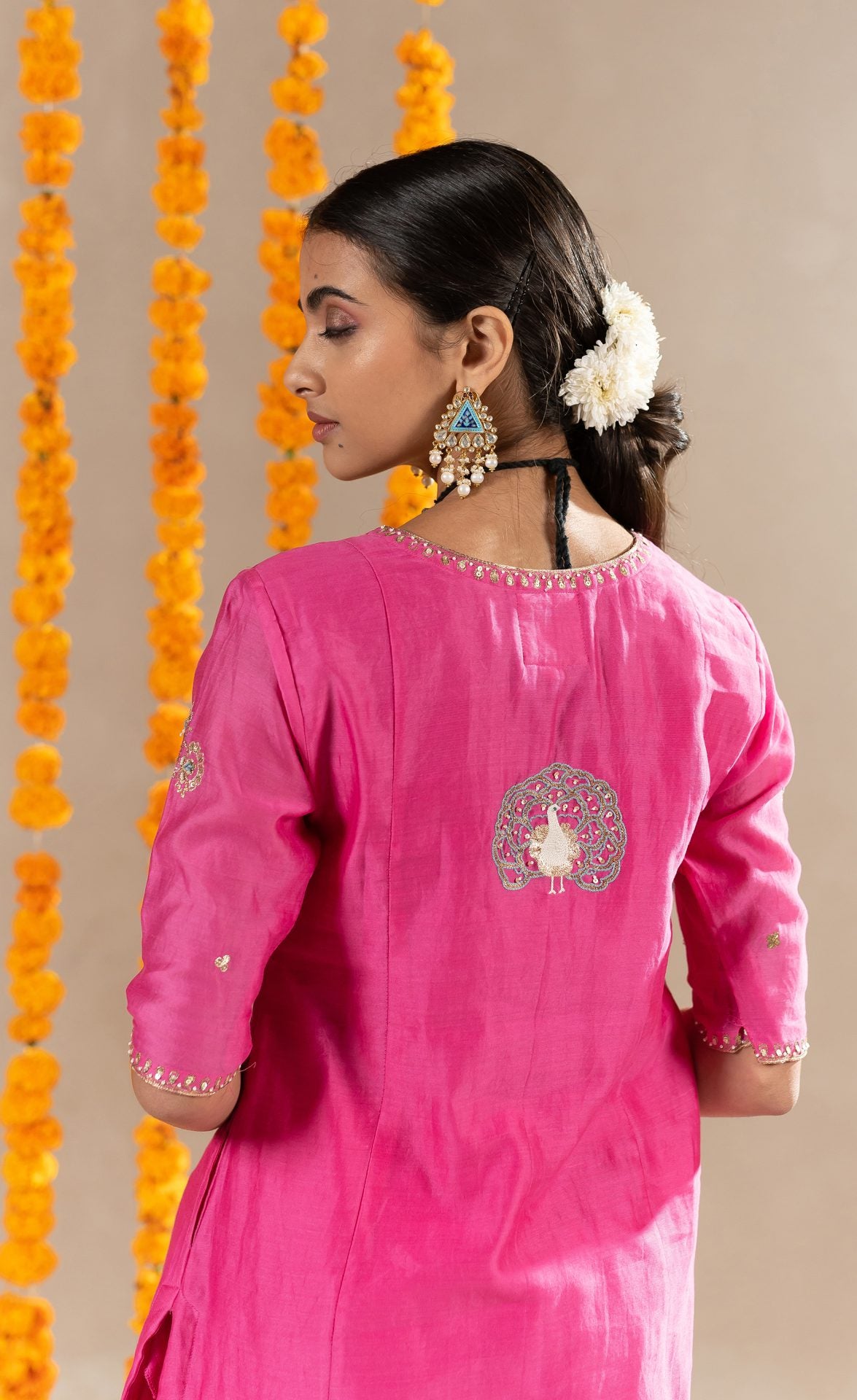 Madhavi V-Neck Straight Kurta With Gharara - Pink