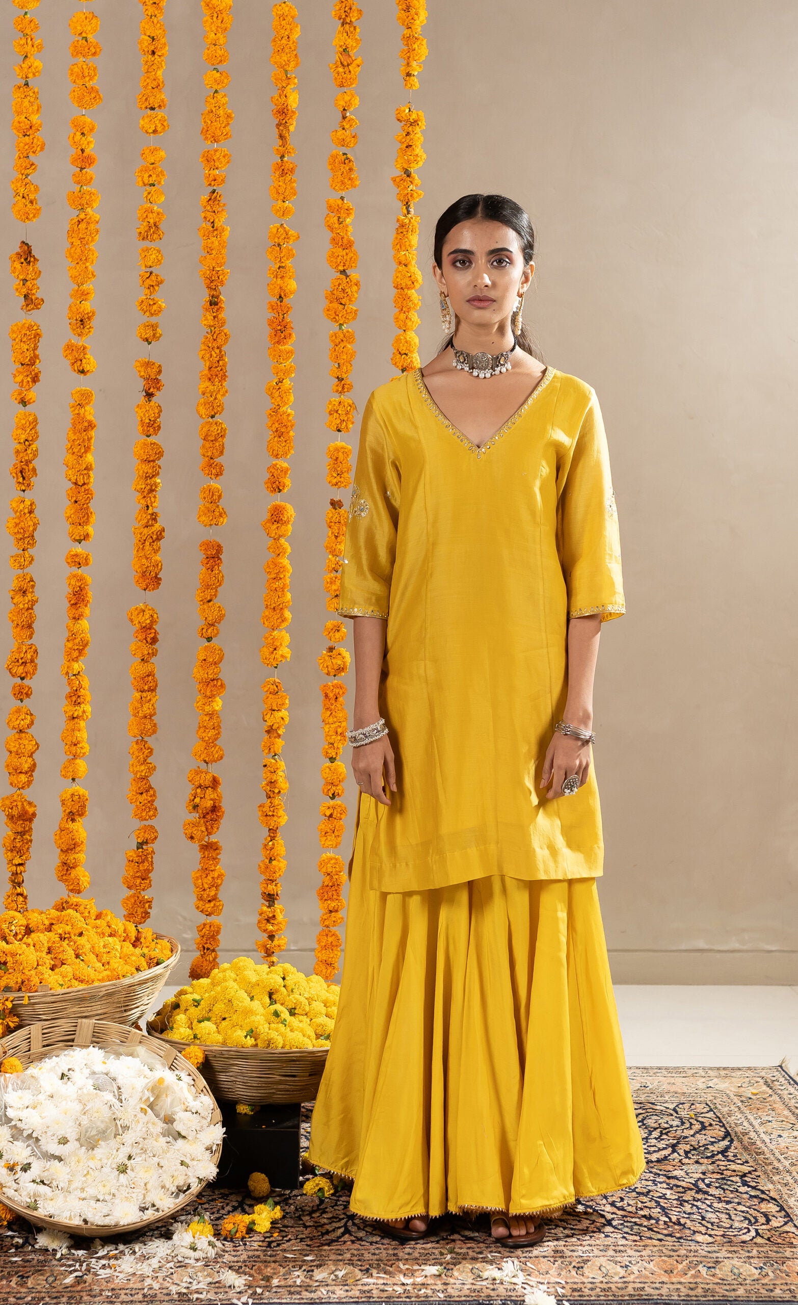 Madhavi-V-Neck-Straight-Kurta-With-Pants-Yellow-