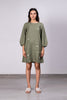 Marie Linen A-Line Short Dress with pockets - Olive Green