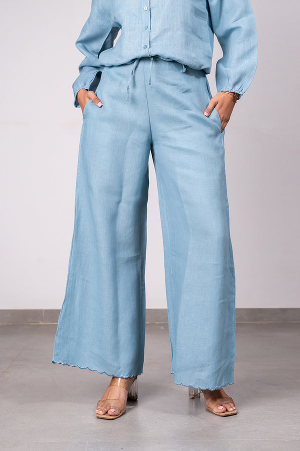 Martha Linen Cutwork Pants – Icy Blue