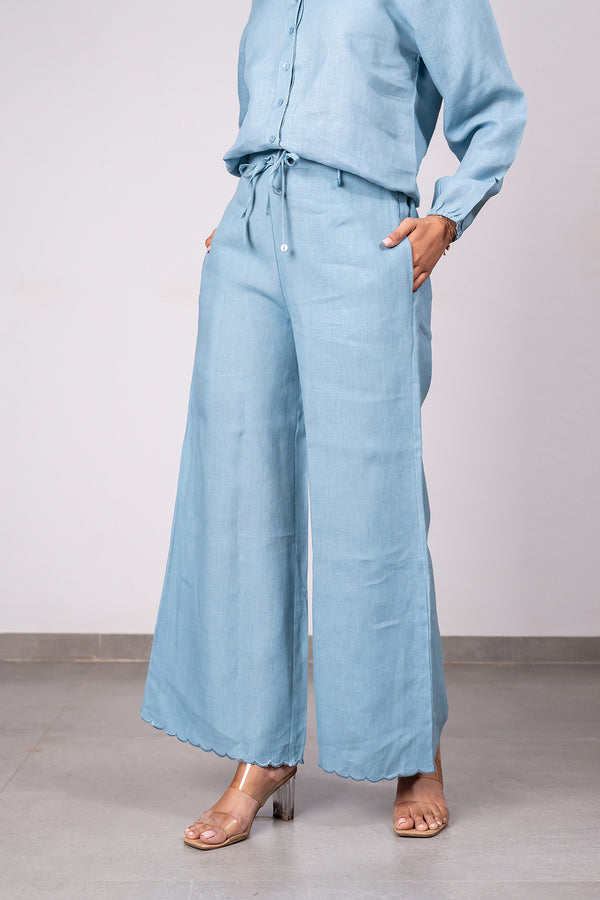 Martha Linen Cutwork Pants – Icy Blue