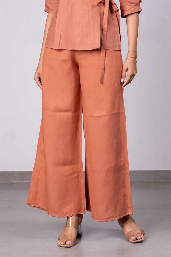 Martha Linen Cutwork Pants - Sand Brown