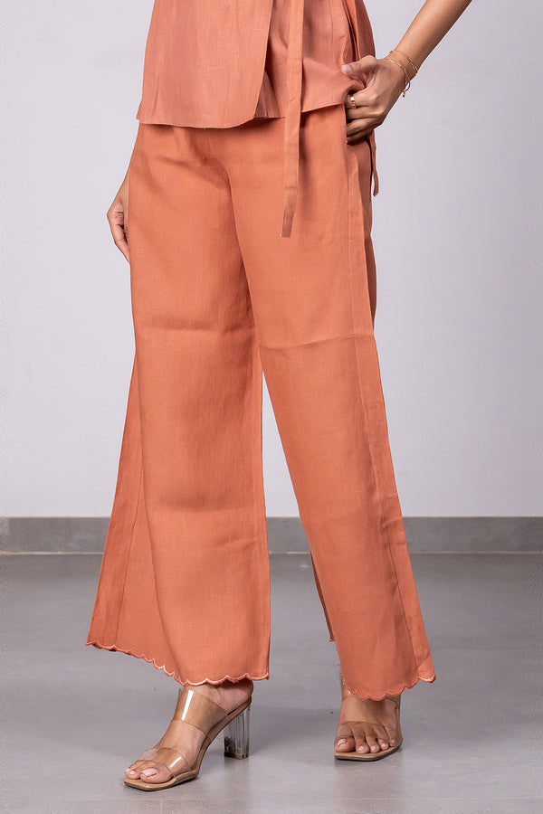 Martha Linen Cutwork Pants - Sand Brown