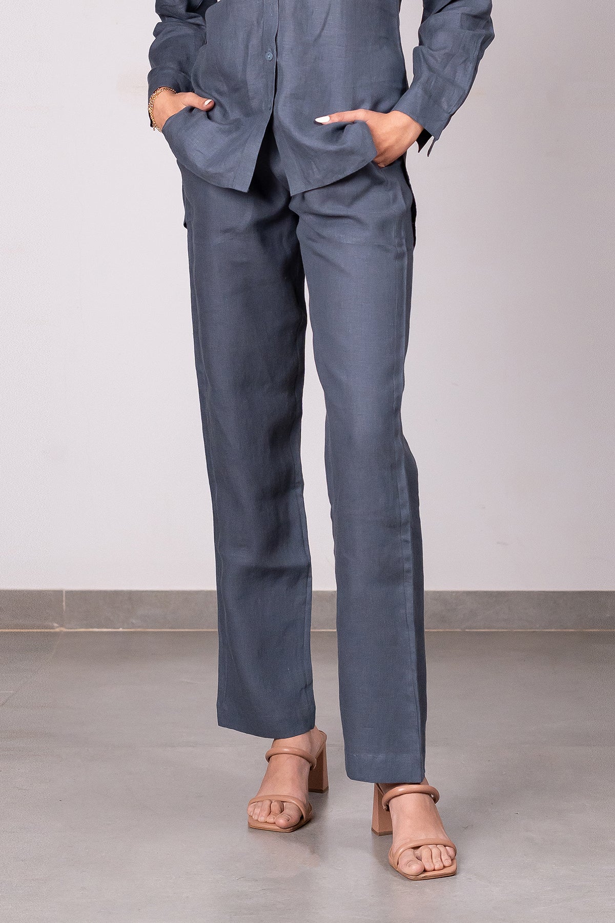 Maya Linen Narrow Pants – Charcoal Grey