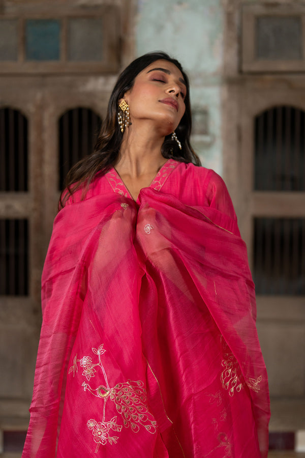 Mayur Silk Organza Dupatta - Pink