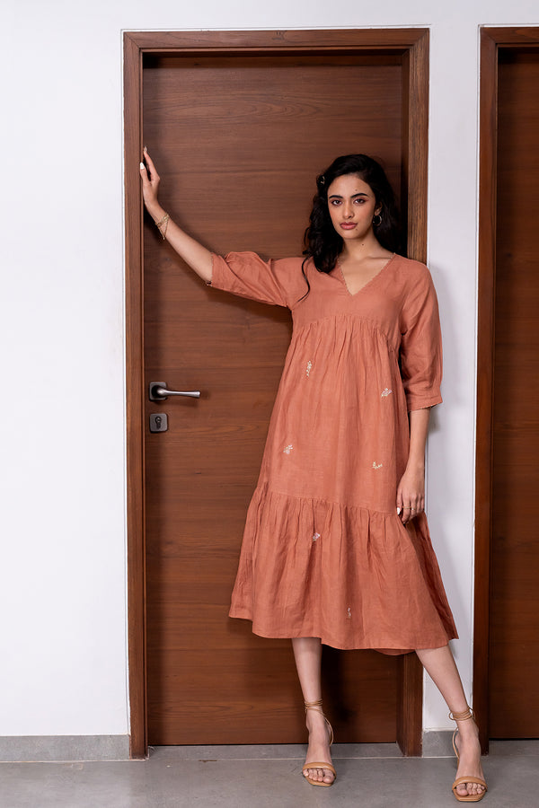 Meadow Linen Dress With Pockets – Sand Brown