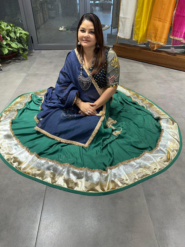 Mukaish Phool Chaniya- Dark Green