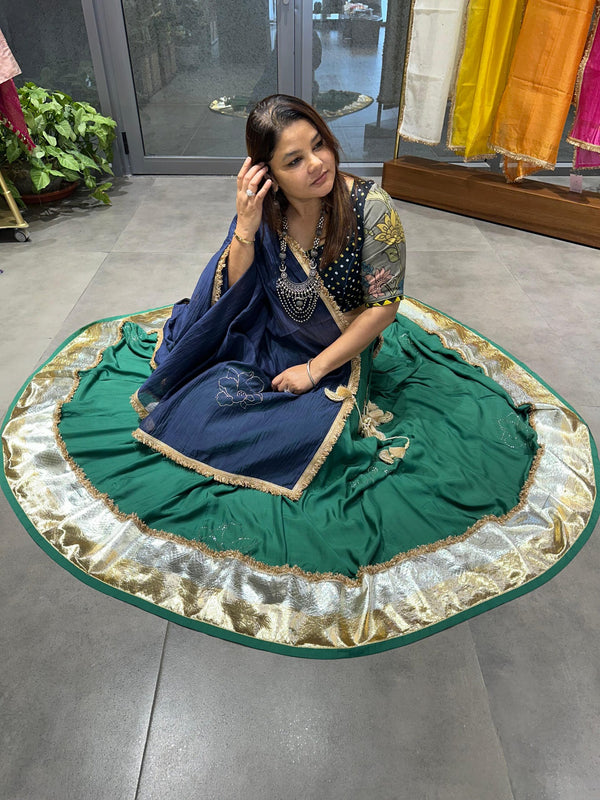 Mukaish Phool Chaniya- Dark Green
