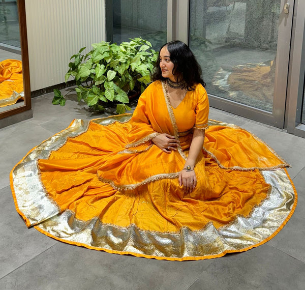 Mukaish Phool Chaniya- Mustard Orange