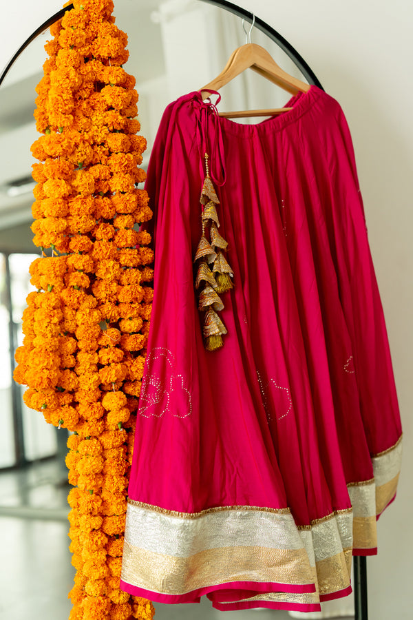 Mukaish Phool Chaniya- Rani Pink