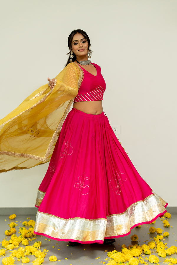 Mukaish Phool Chaniya- Rani Pink