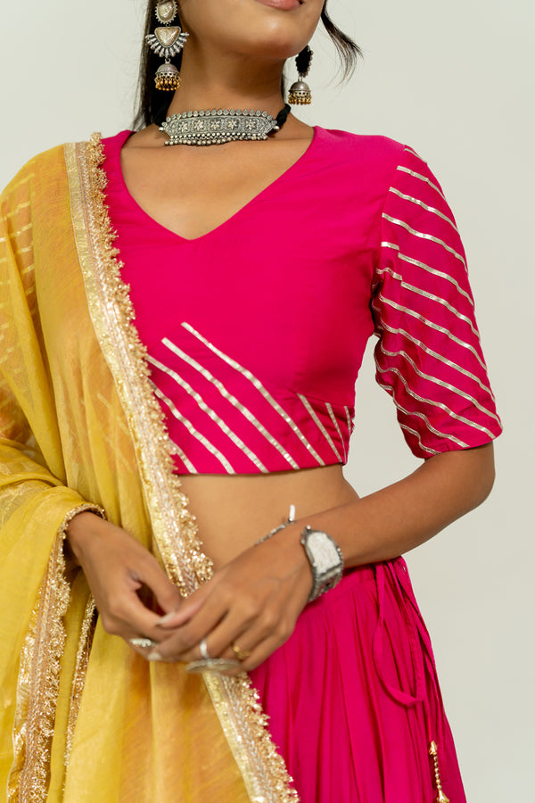 Mukaish Phool Chaniya- Rani Pink