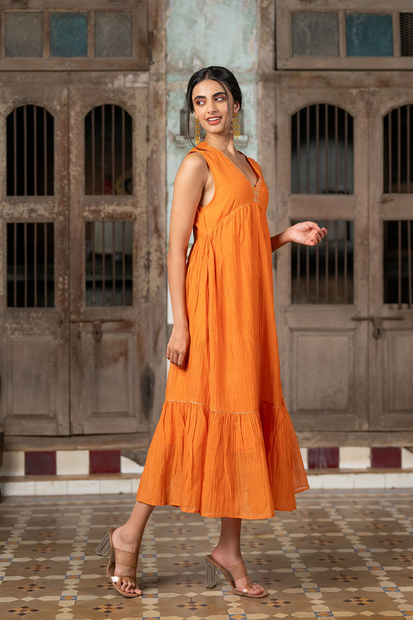 Nusrat Sleeveless Flare dress - Orange